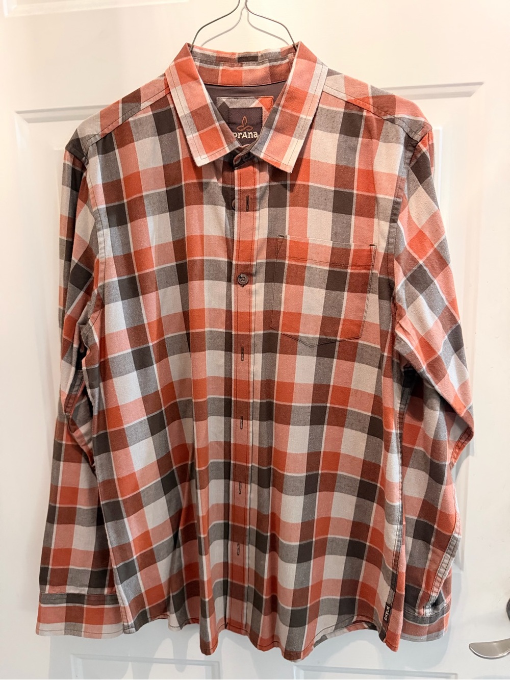prAna Men's Plaid Button-Down Shirt — Rust, Brown & Ivory
